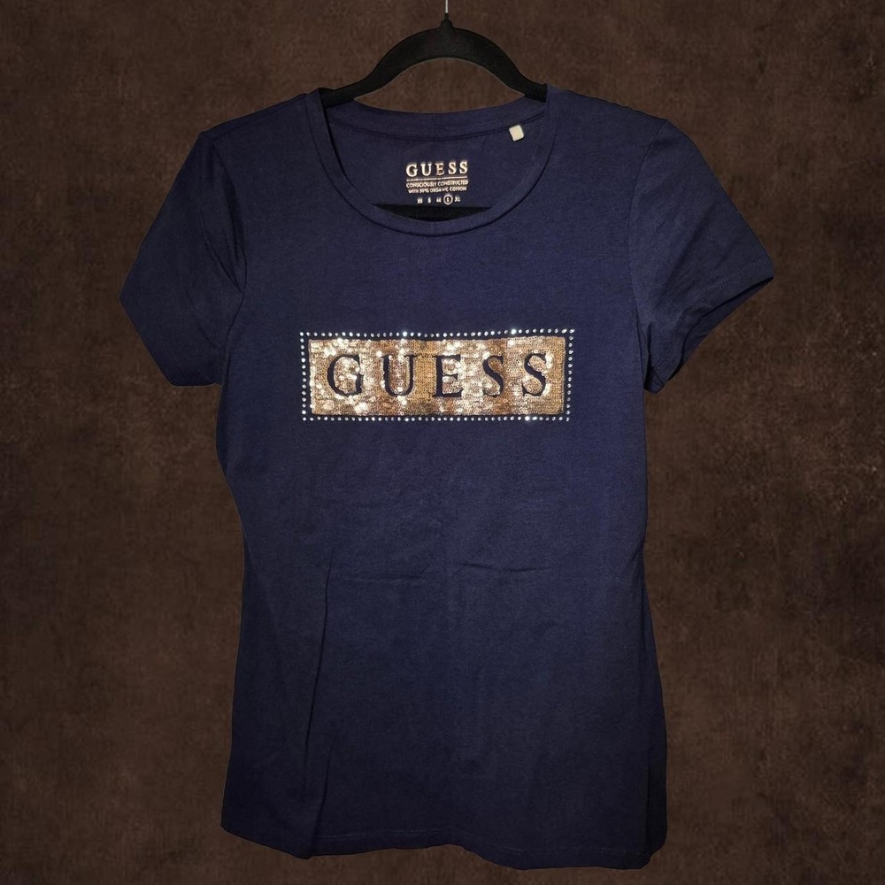 GUESS Navy Blue Sequin Rhinestone T-shirt